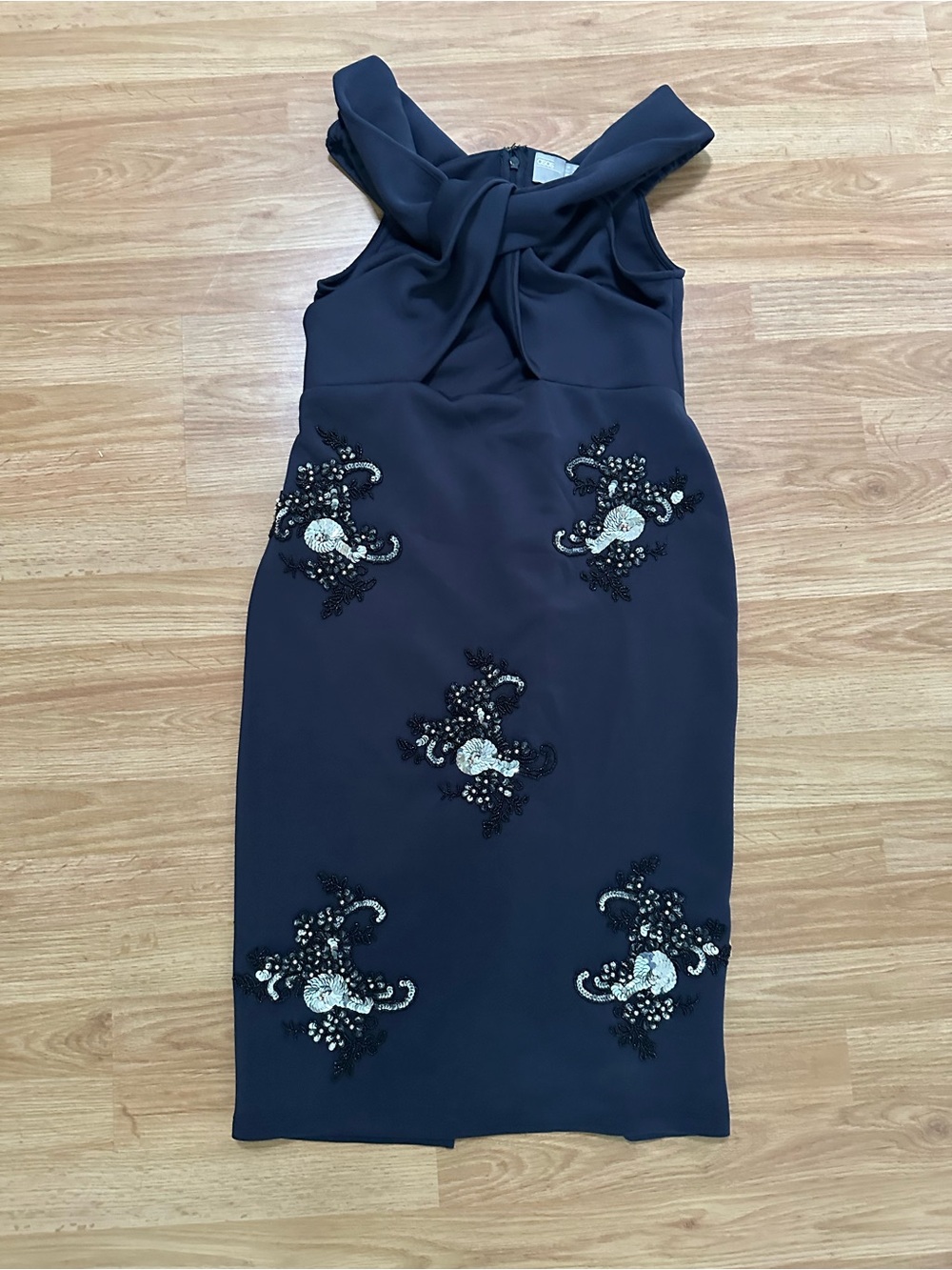 ASOS Maternity Navy Embellished Off-Shoulder Midi Dress Size 8